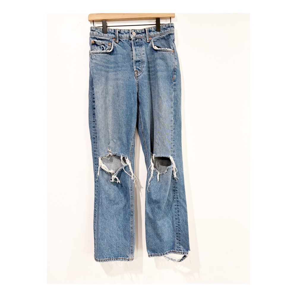 GRLFRND The Amanda Mid Rise Loose Boyfriend Distressed Jeans Light Wash 24